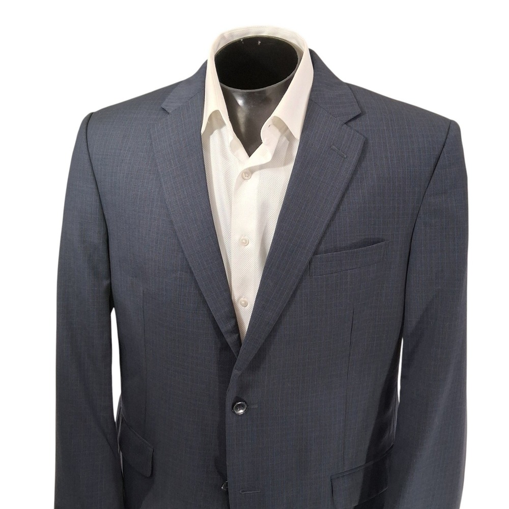 Jos A Bank Sport Coat Mens 44L Blue Houndstooth Check Tailored Fit Traveler Wool